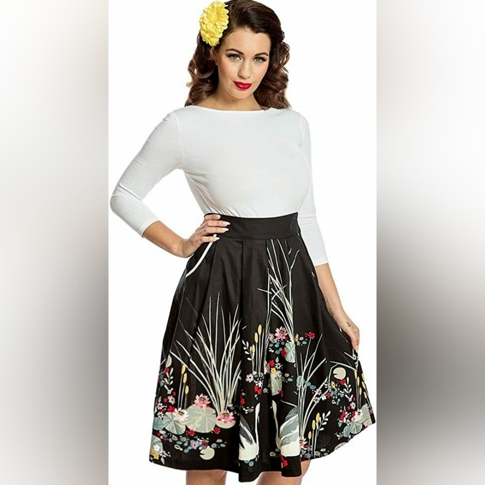 Lindy Bop Black Swan Border Swing Skirt